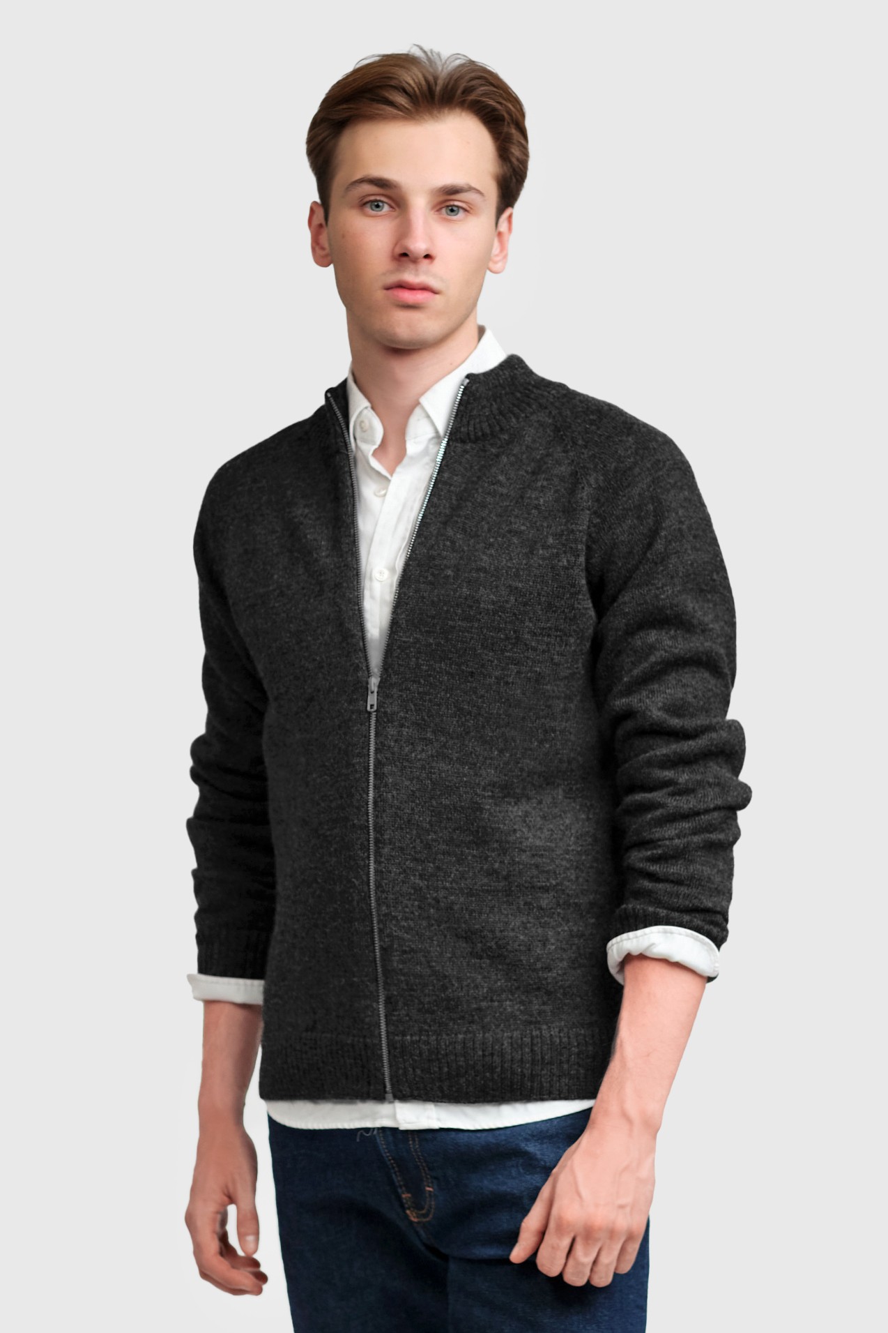 ZIPPER zip cardigan, charcoal