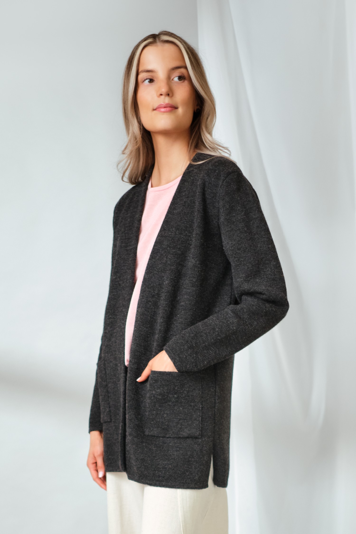 WOODS cardigan, charcoal