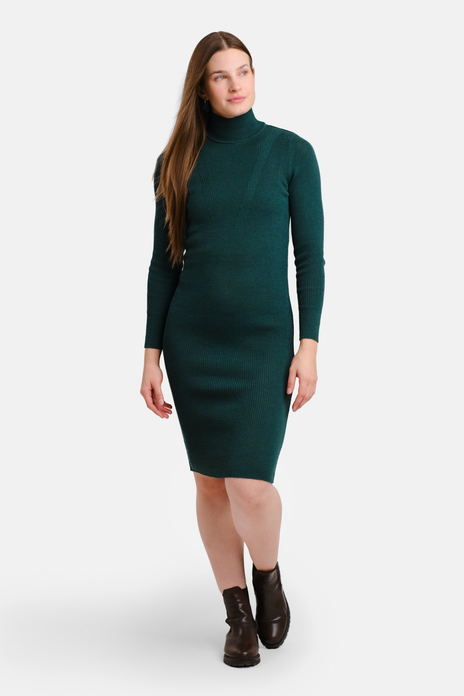 STRIPE turtleneck dress, deep green - Image 2