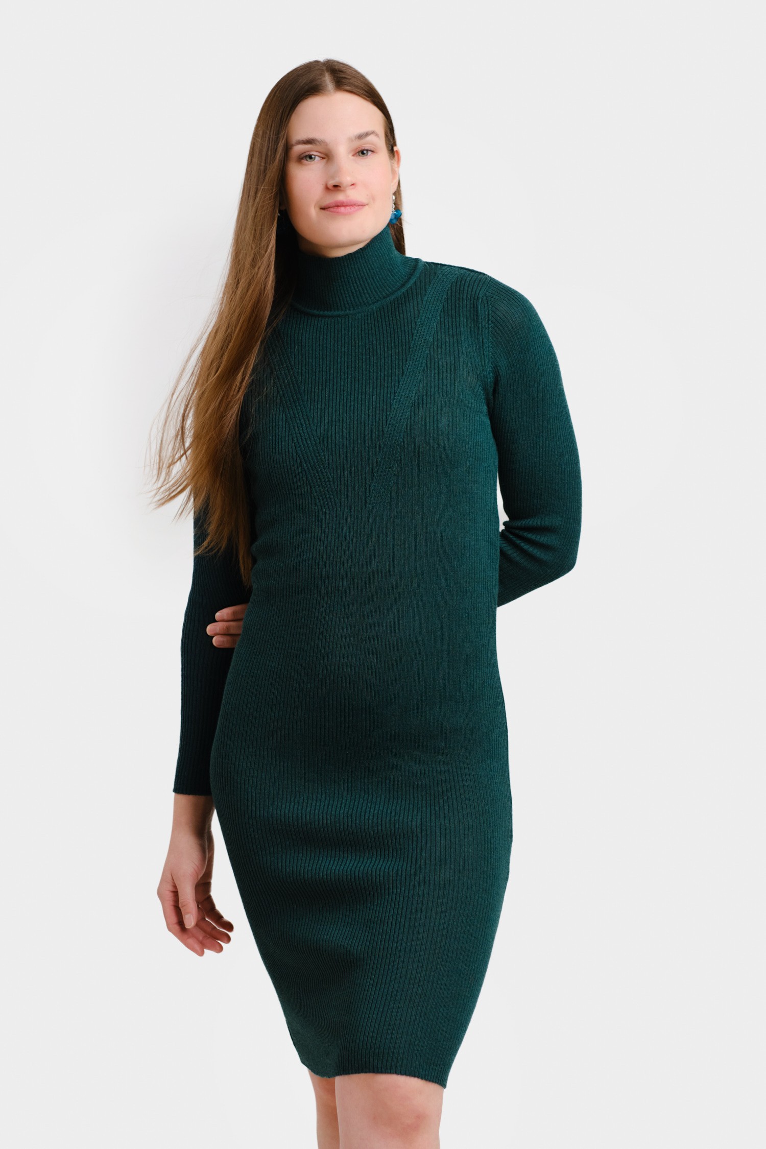 STRIPE turtleneck dress, deep green