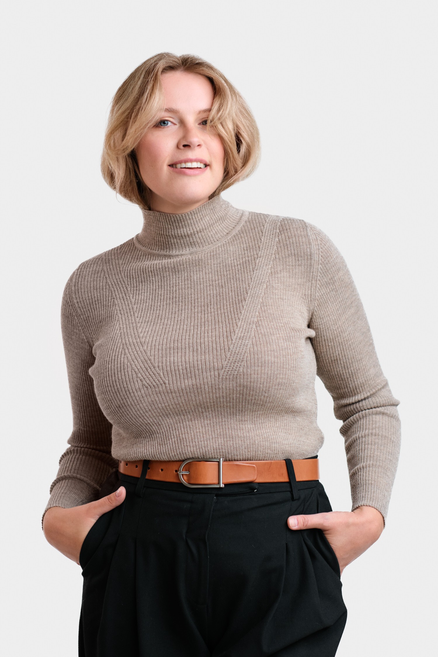 STRIPE turtleneck, greige