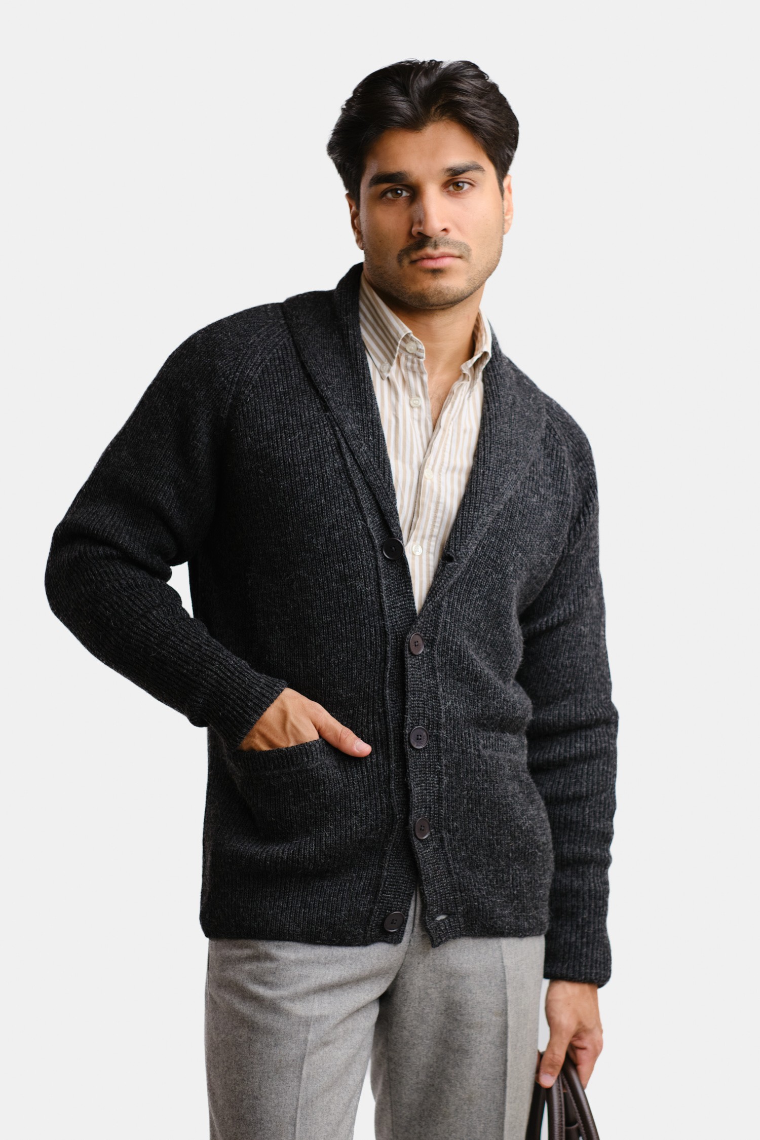 SHAWL COLLAR cardigan, charcoal | Alpa