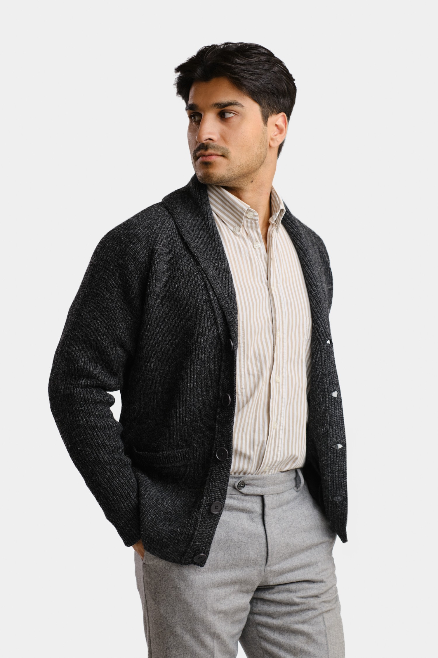 SHAWL COLLAR cardigan, charcoal - Image 2