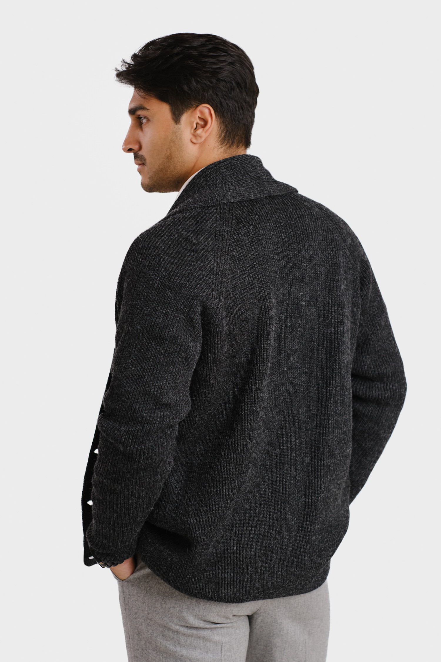 SHAWL COLLAR cardigan, charcoal | Alpa