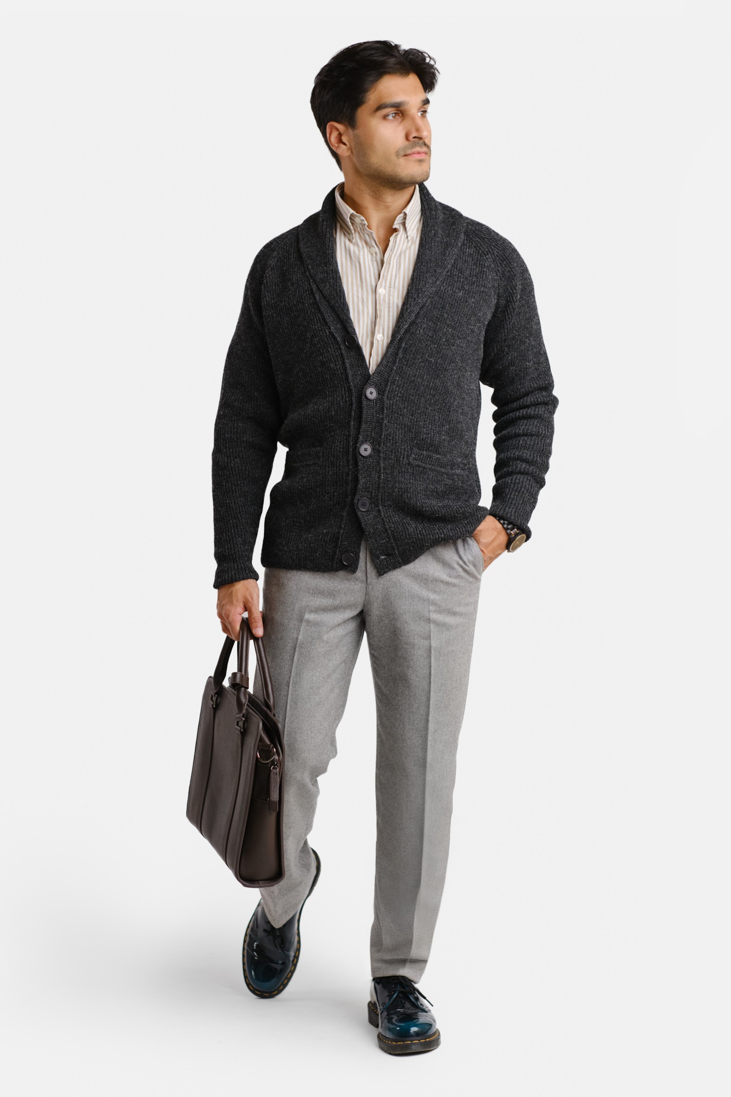 SHAWL COLLAR cardigan, charcoal - Image 3