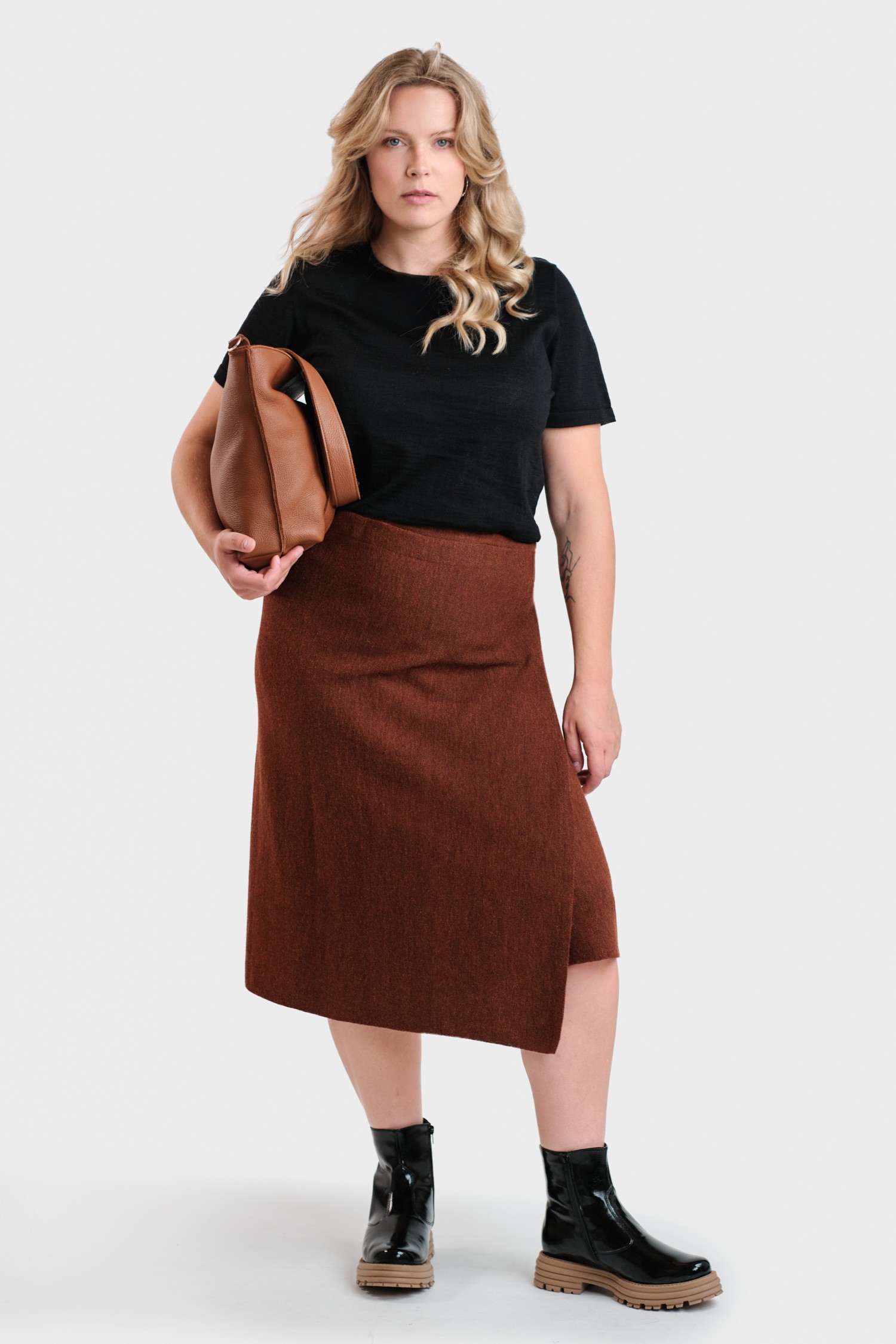 Origami skirt, mahogany