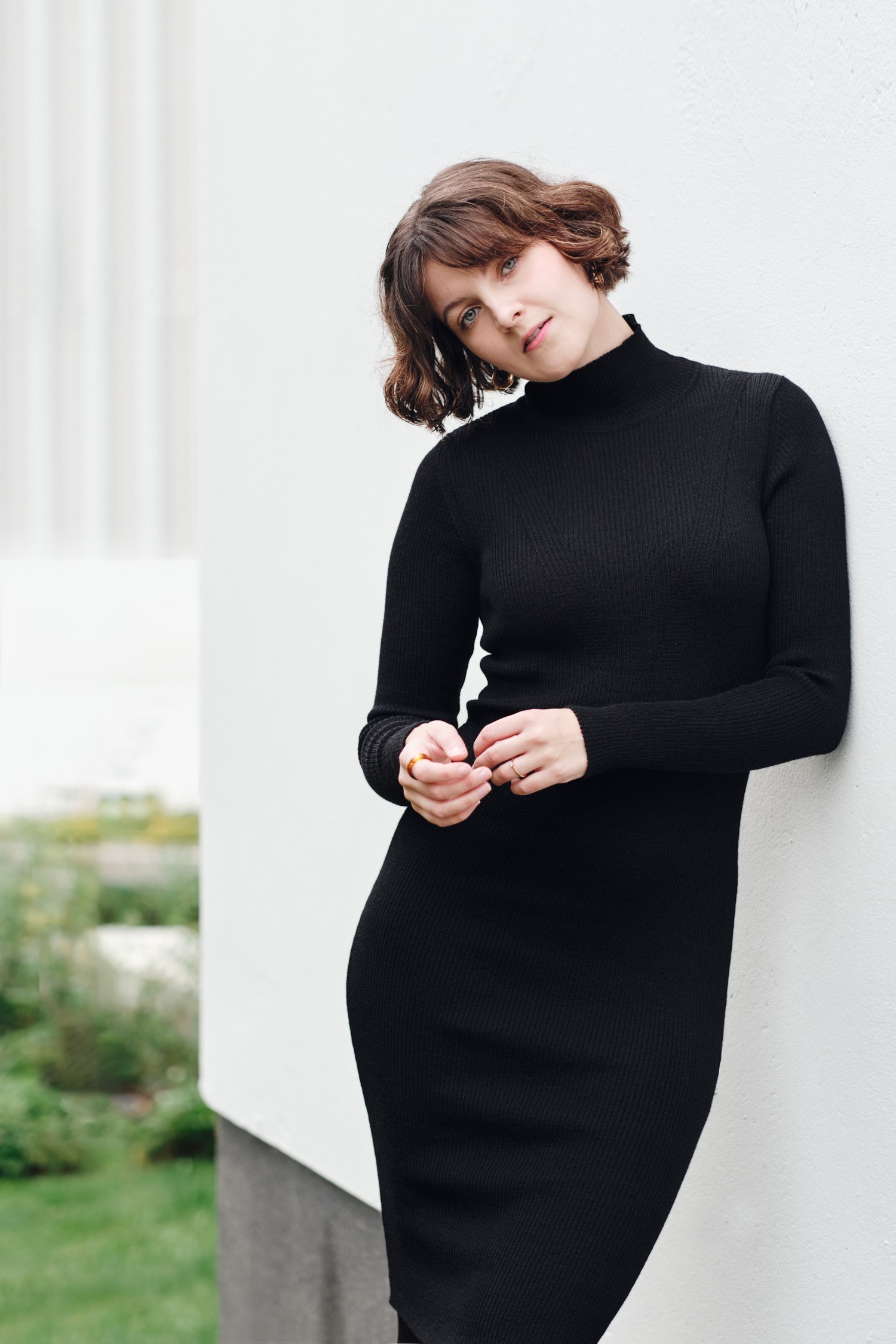 STRIPE turtleneck dress, black