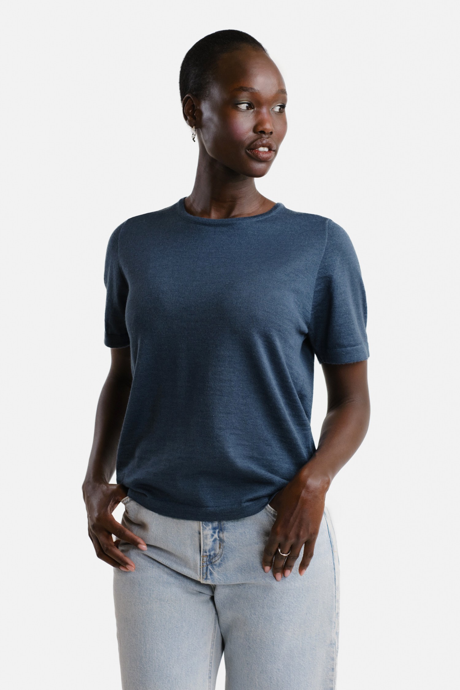 SIMPLE knit T-shirt, denim blue - Image 2