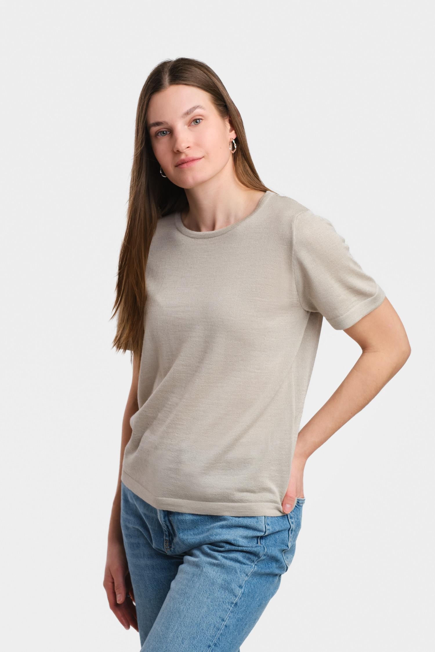 SIMPLE knit T-shirt, cold beige - Image 2