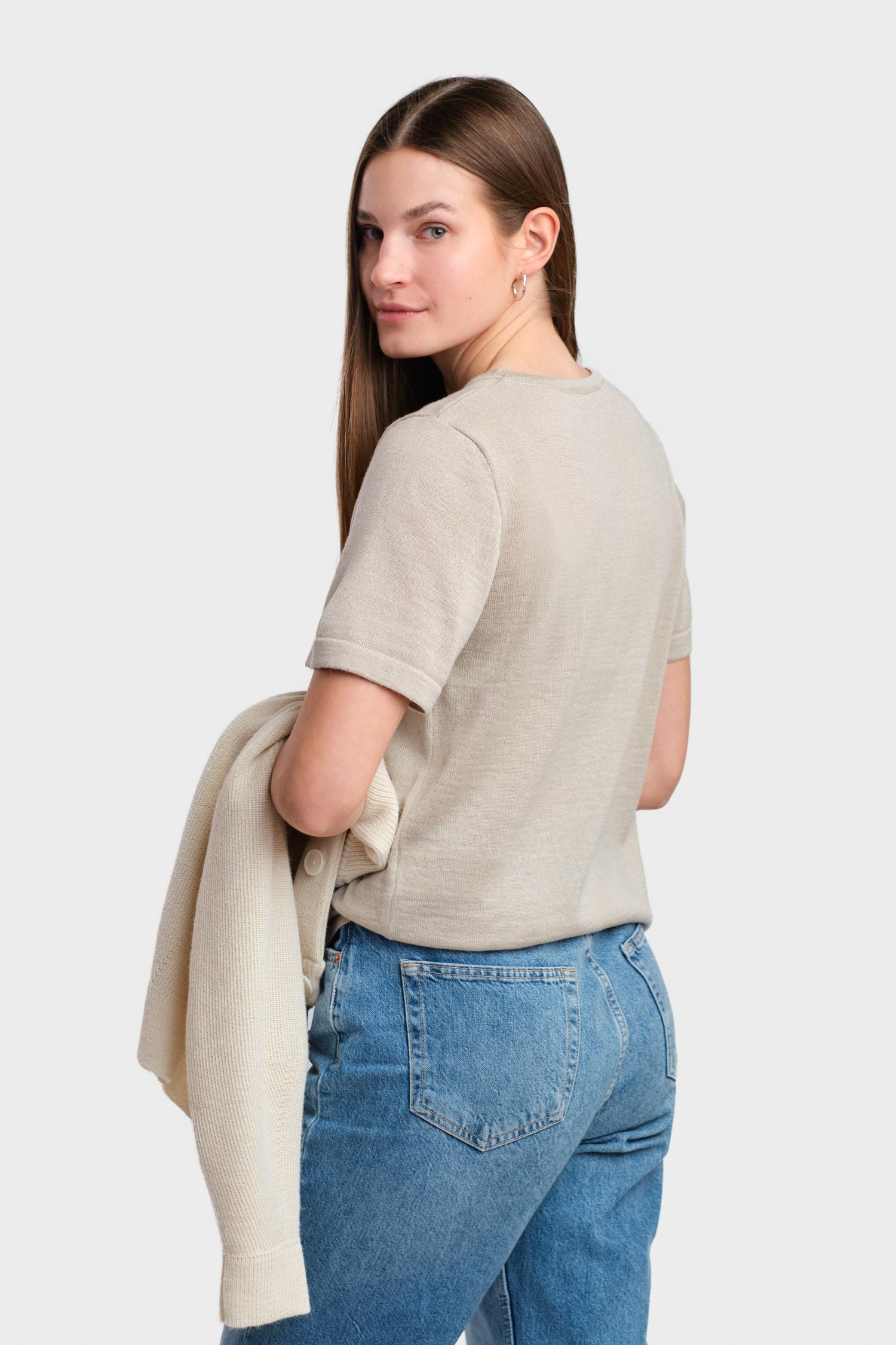 SIMPLE knit T-shirt, cold beige - Image 3