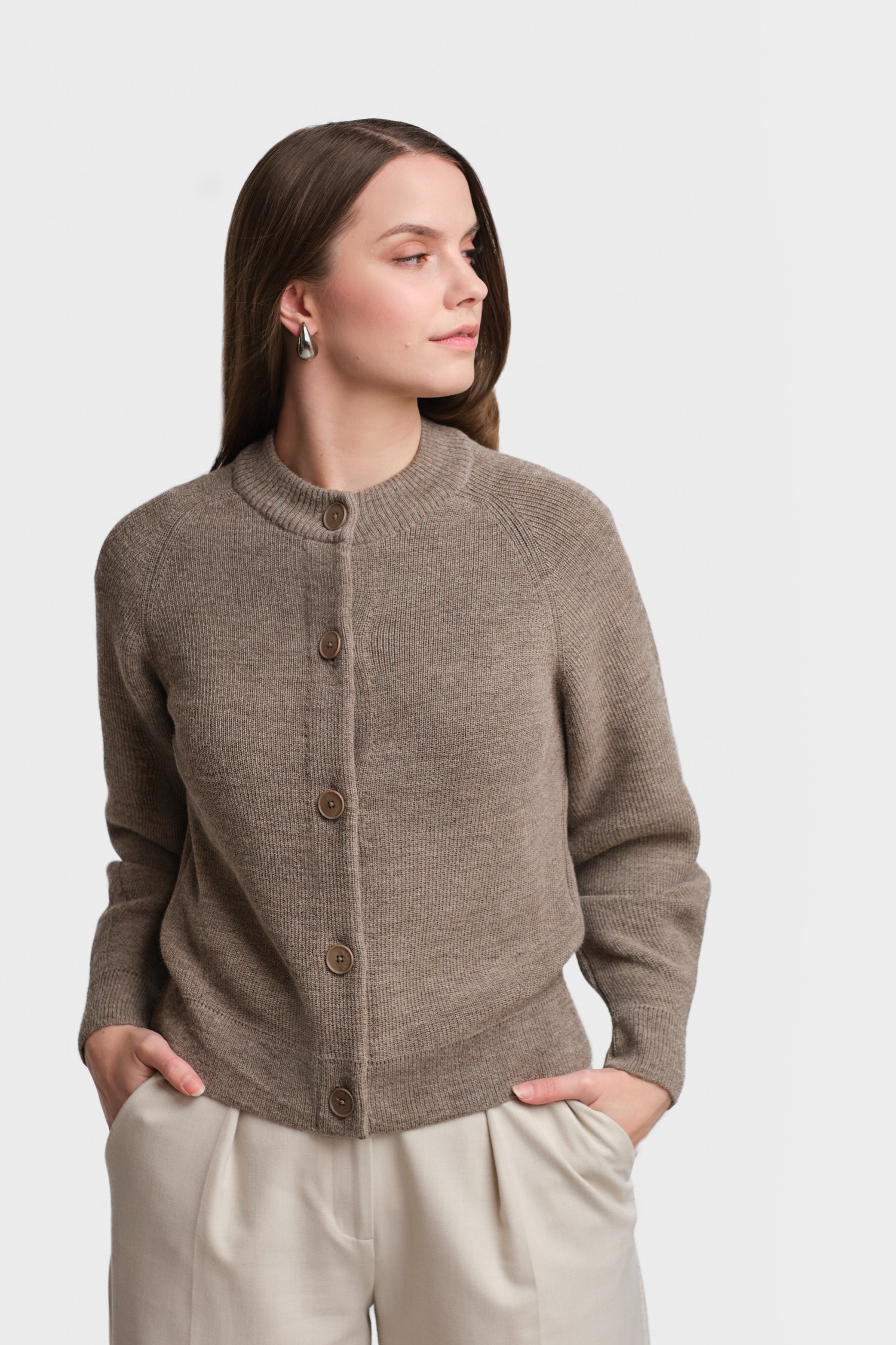 AUBERGE オーベルジュ  cardigan alpaca SOON cardigan, dark greige | Alpa