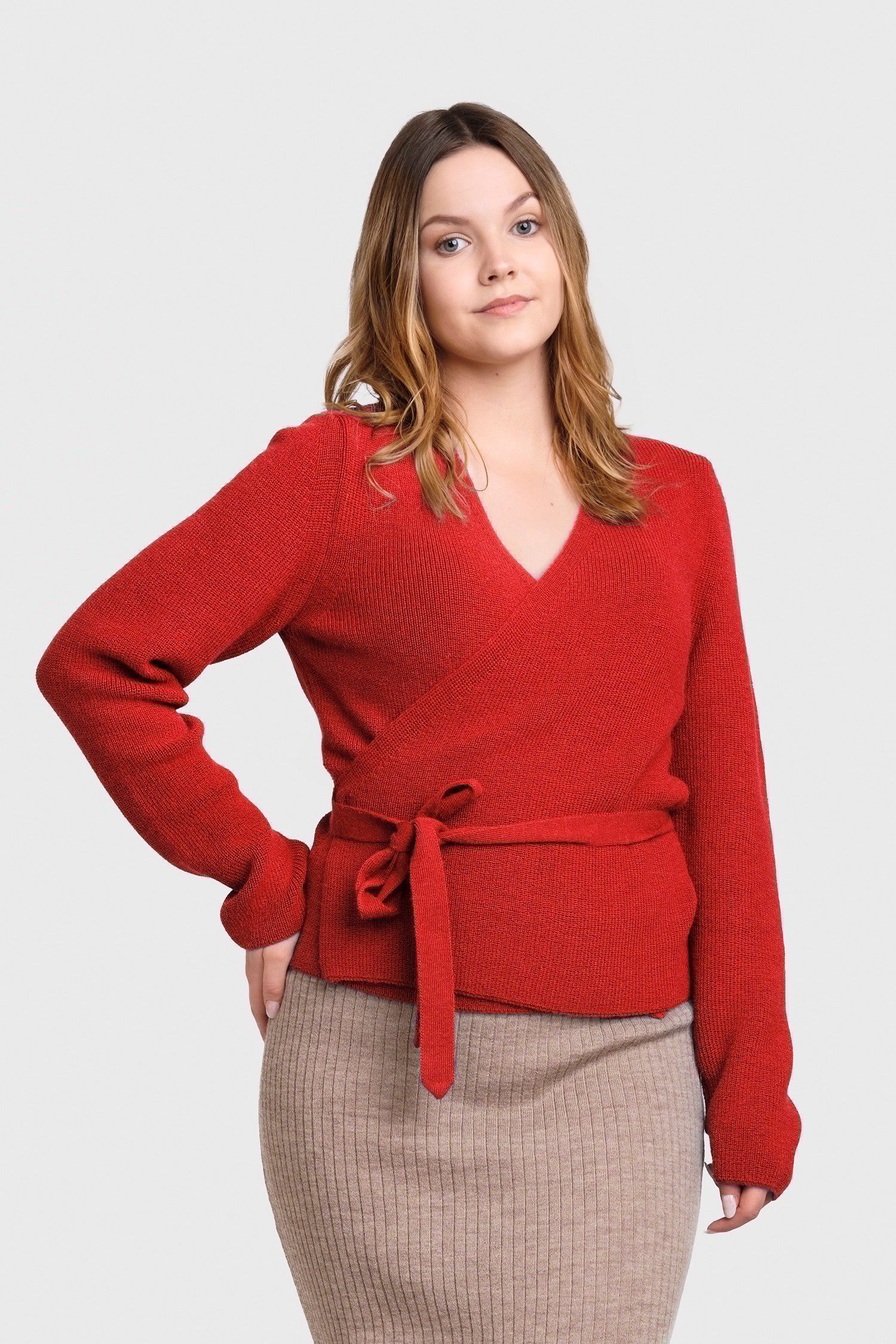 CALM cardigan, cadmium red