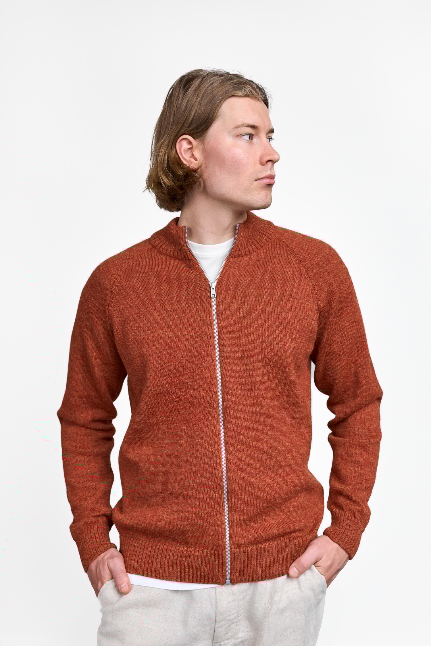 ZIPPER zip cardigan, copper