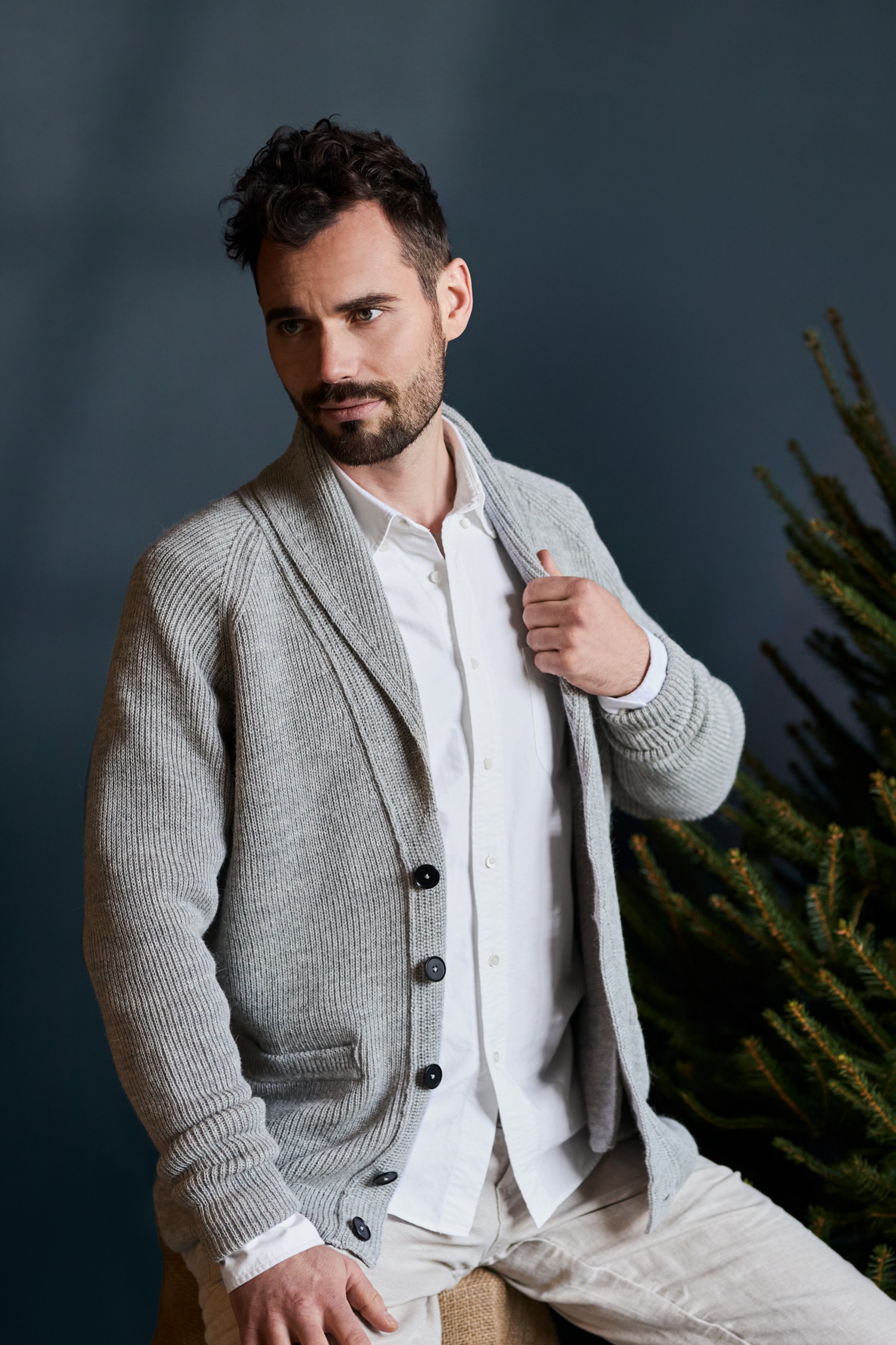 SHAWL COLLAR cardigan, light grey | Alpa